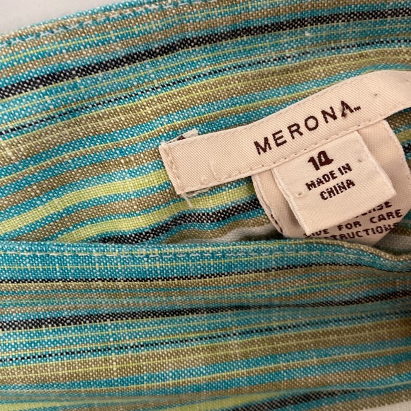 MERONA 100% Linen Retro Style Striped Skirt Size 14 - Picture 2 of 3